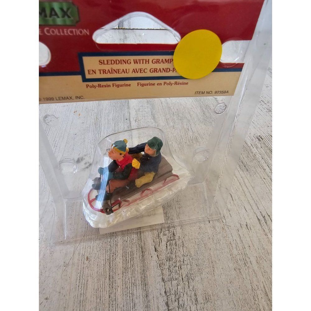 Lemax sledding Grandpa sled people village accessory 1999 vintage